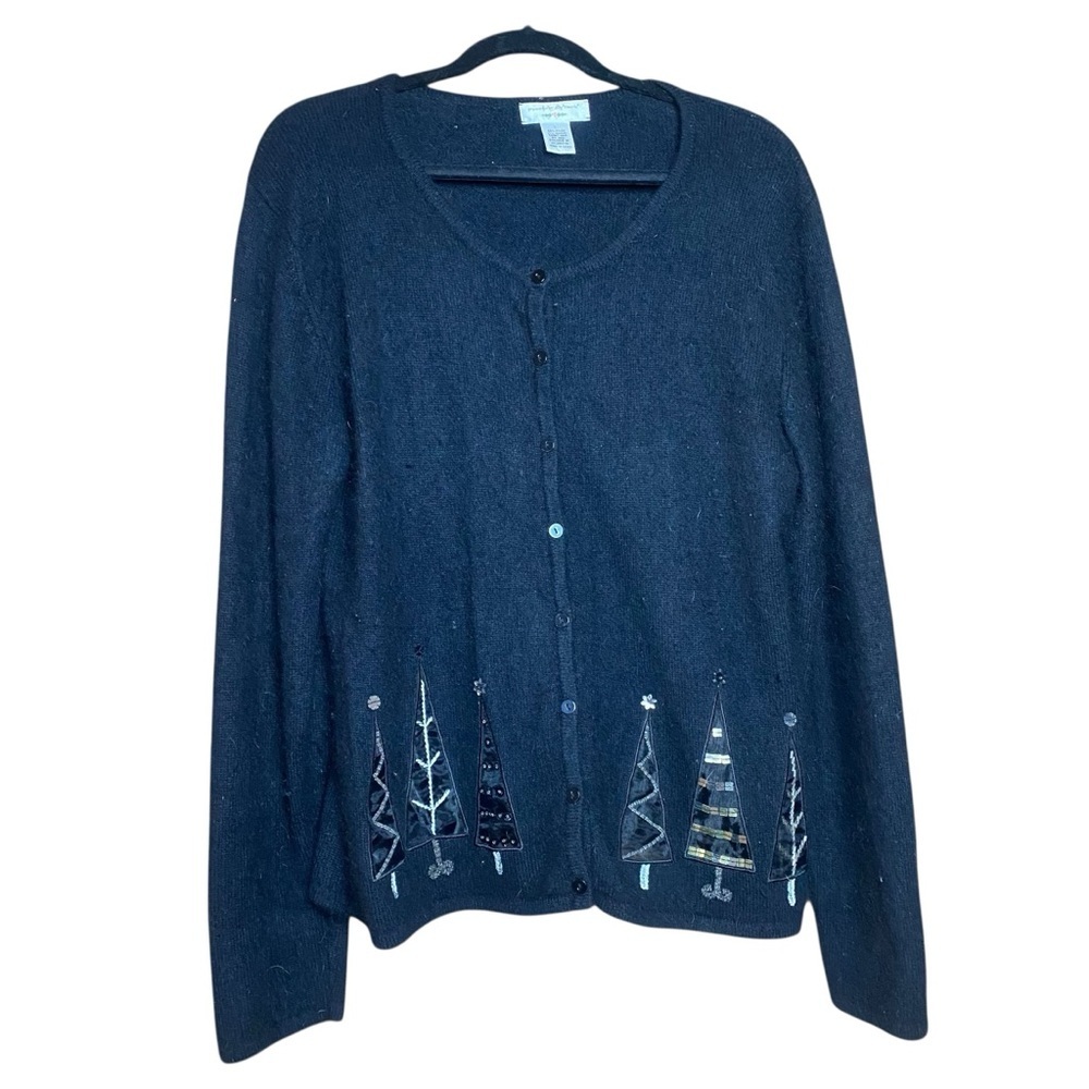 Preston and York vintage Christmas black angora blend SOFT Cardigan size-L